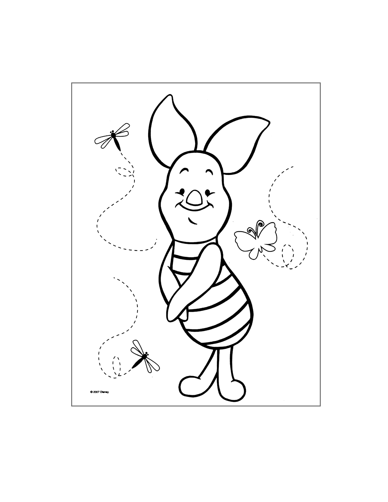 Piglet And Dragonflies Coloring Page