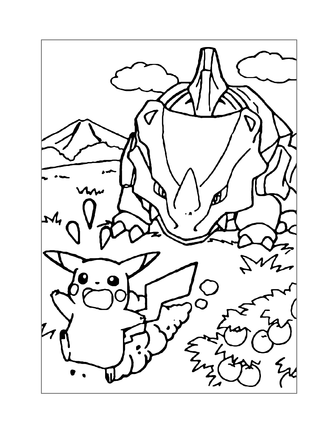 Pikachu Meets Rhyhorn Coloring Page