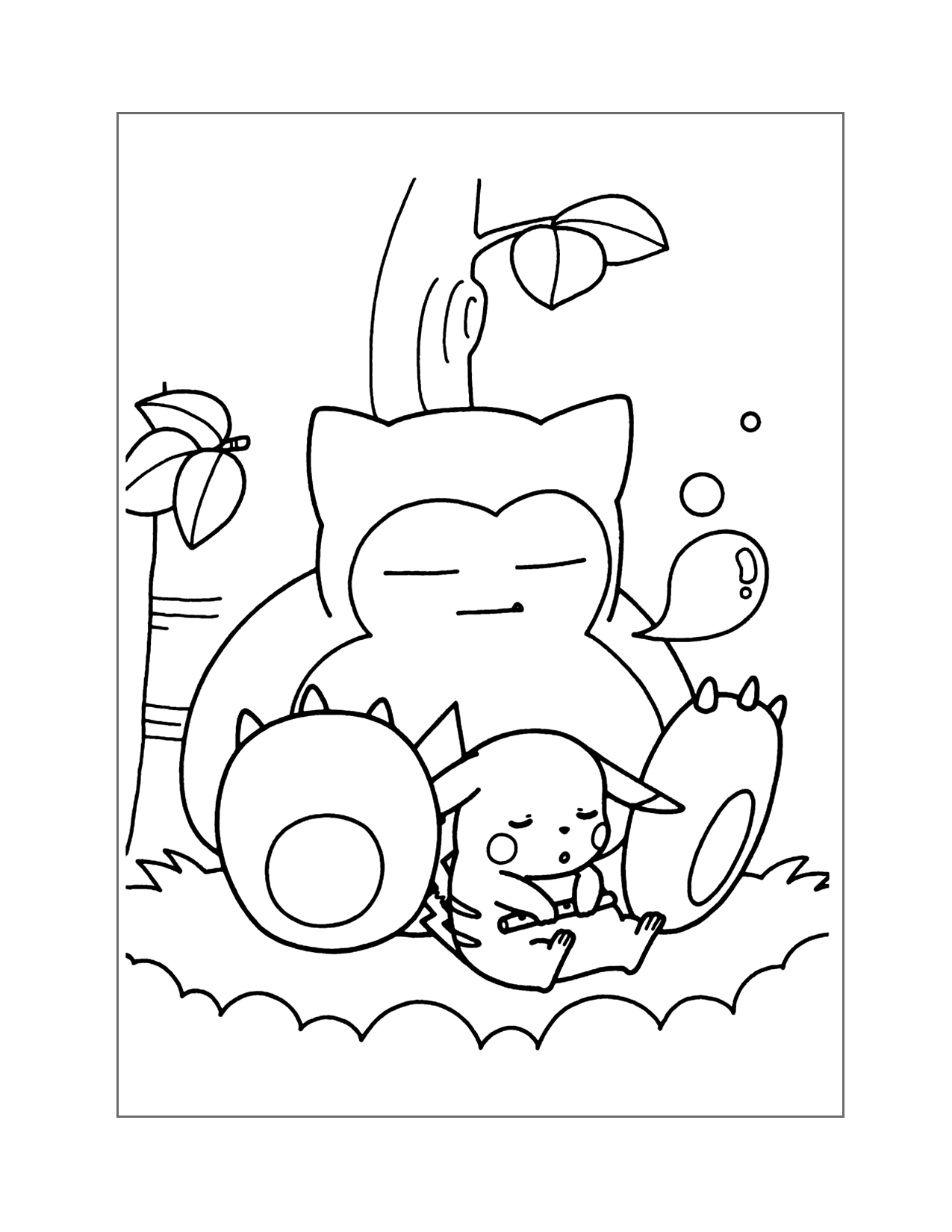 Pikachu And Snorlax Sleeping Coloring Page
