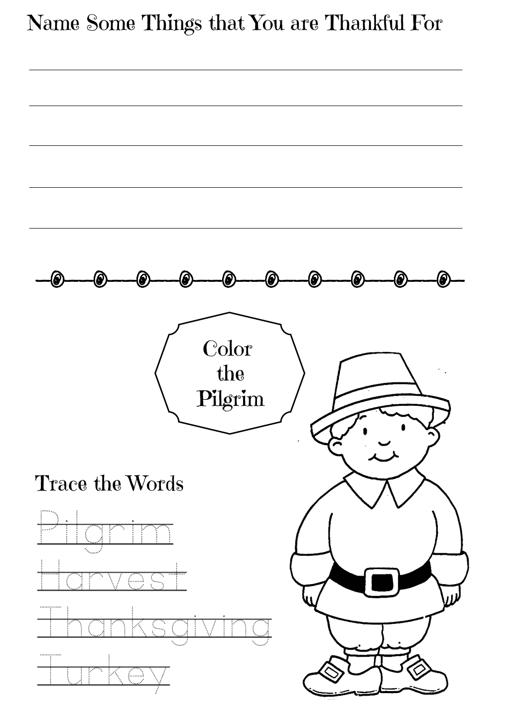 Pilgrim Coloring Worksheet