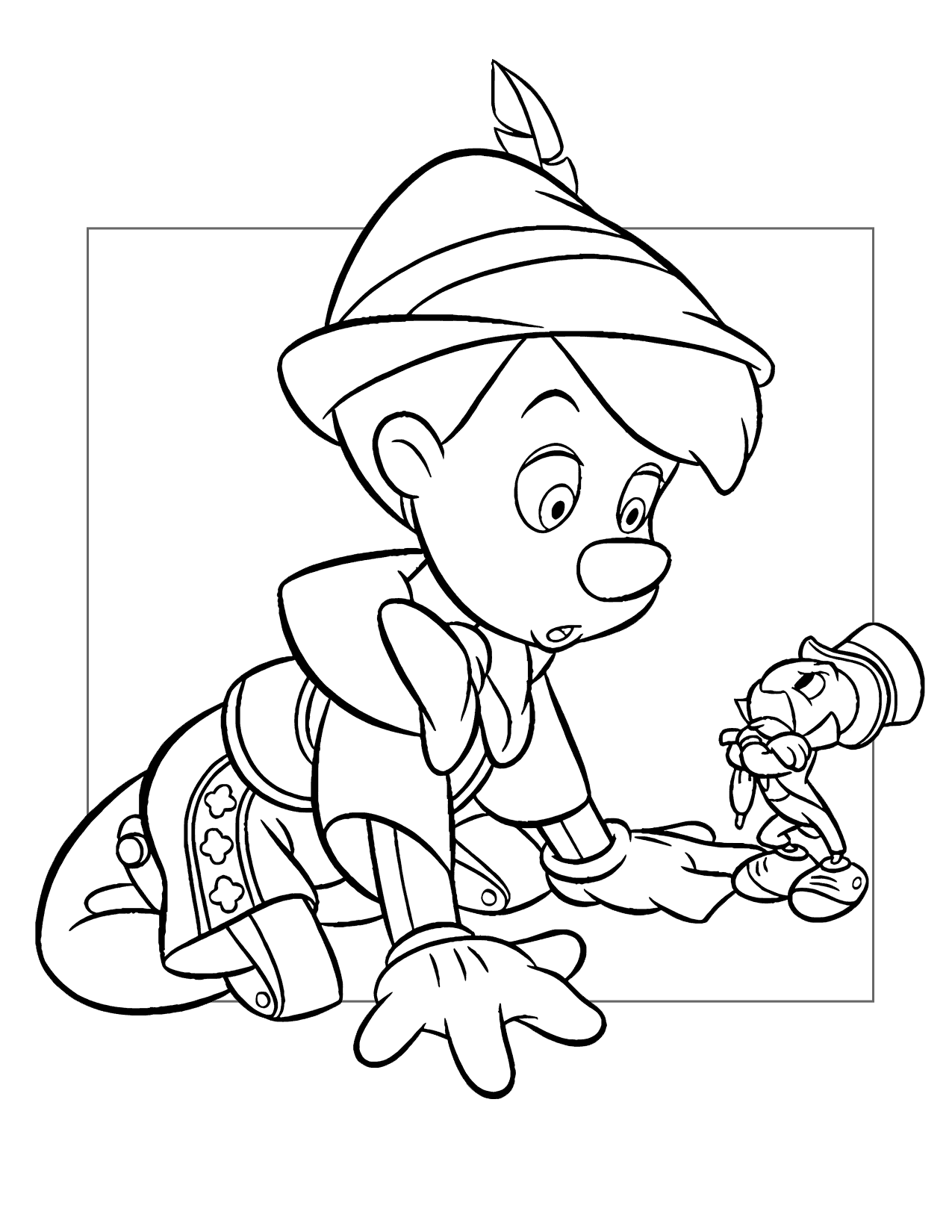 Pinocchio And Jiminy Cricket Coloring Page