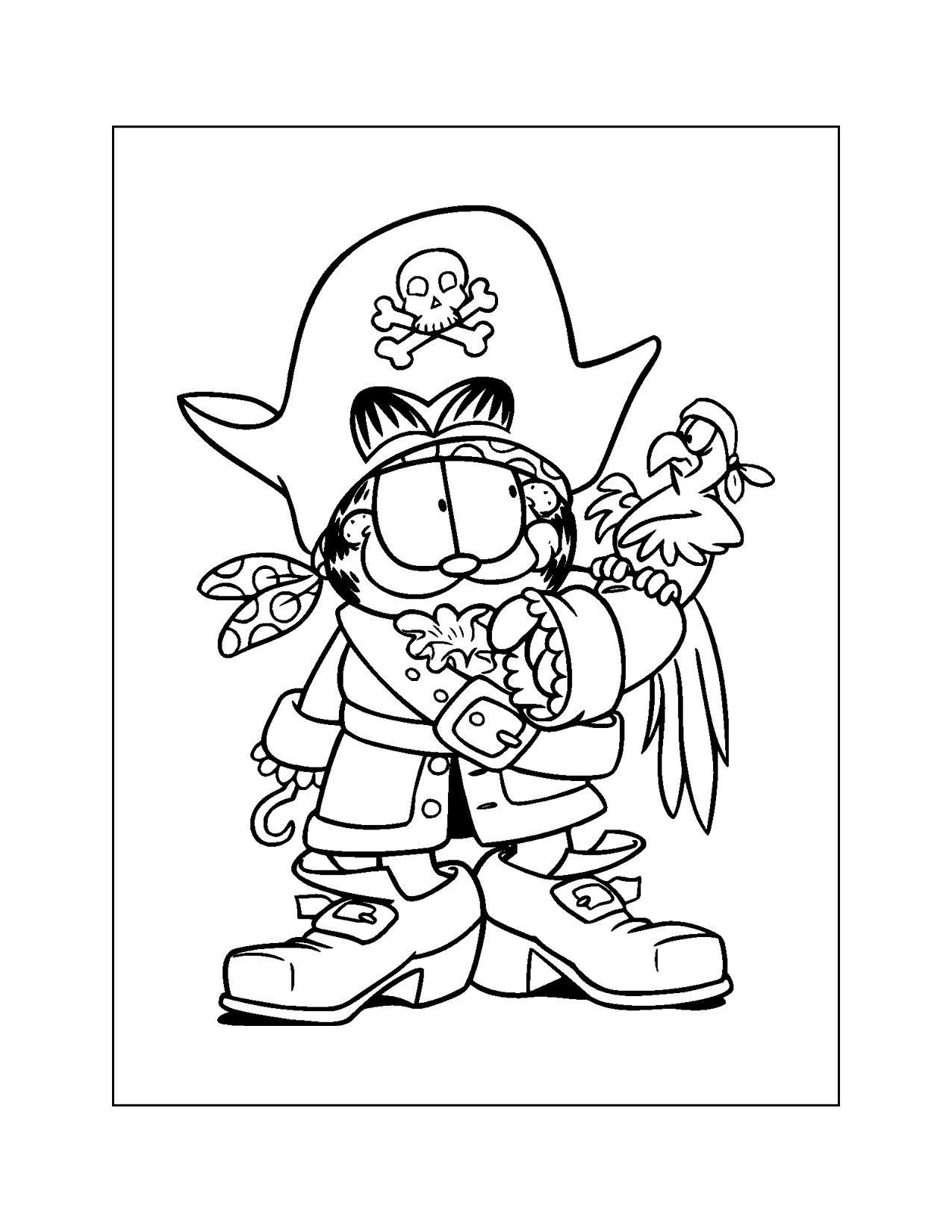 Pirate Garfield With Parrot Coloring Page