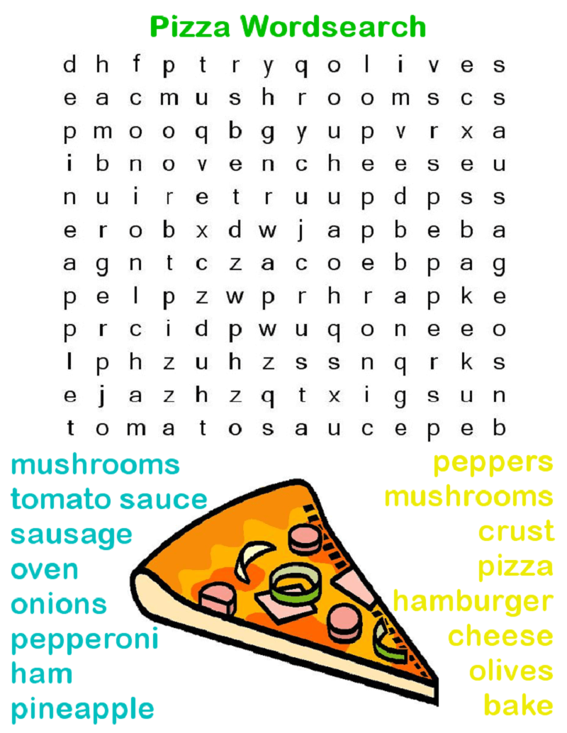 Pizza Word Search For Kids