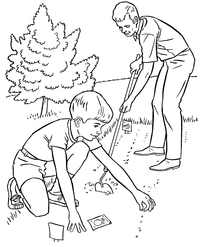 Planting Garden with Dad Coloring Page