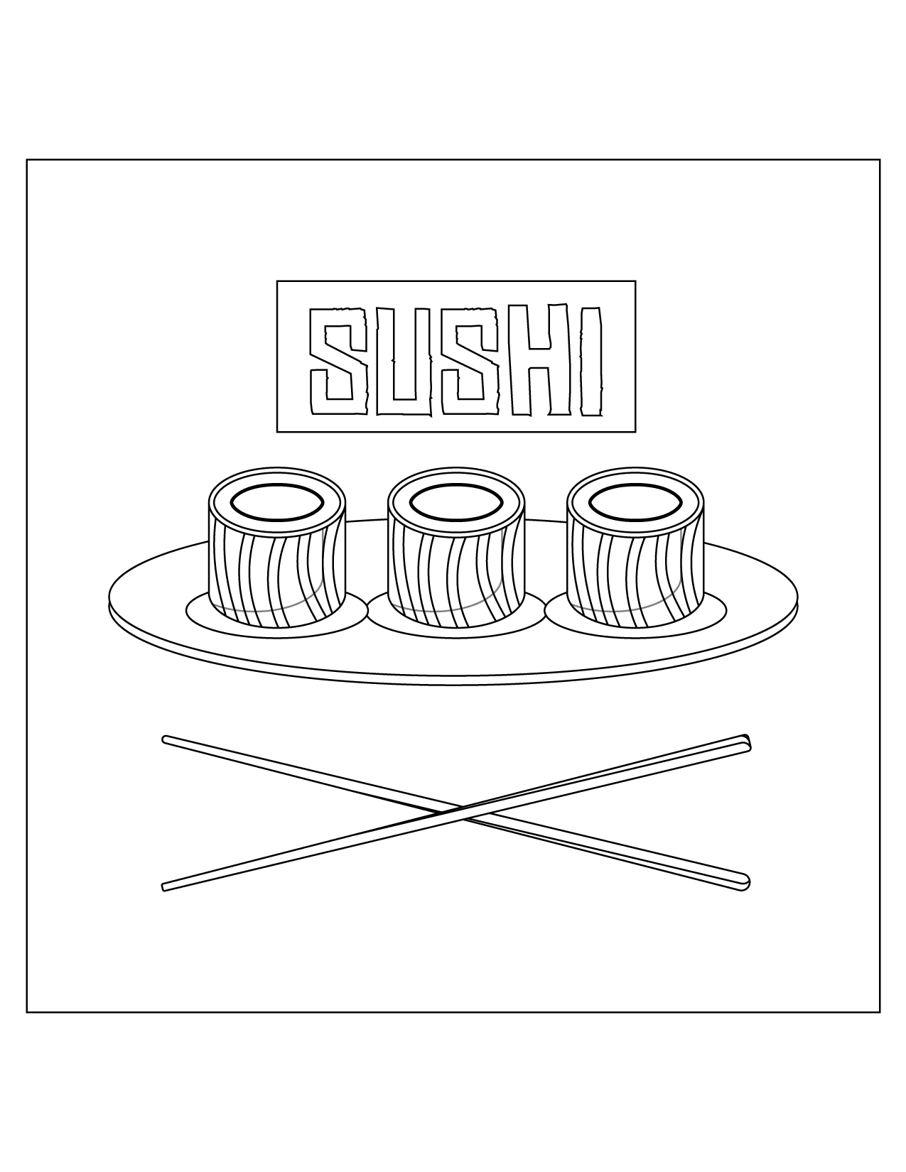 Plate Of Sushi Wth Chopsticks Coloring Page