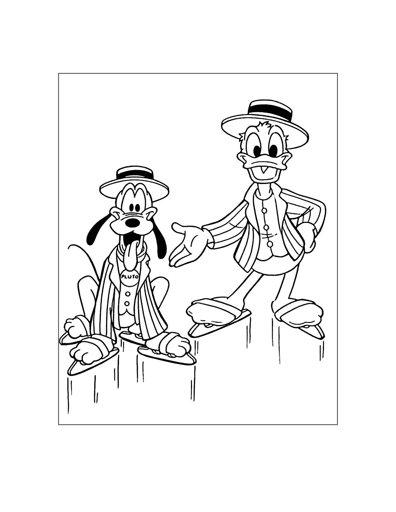 Pluto And Donald On Ice Coloring Page