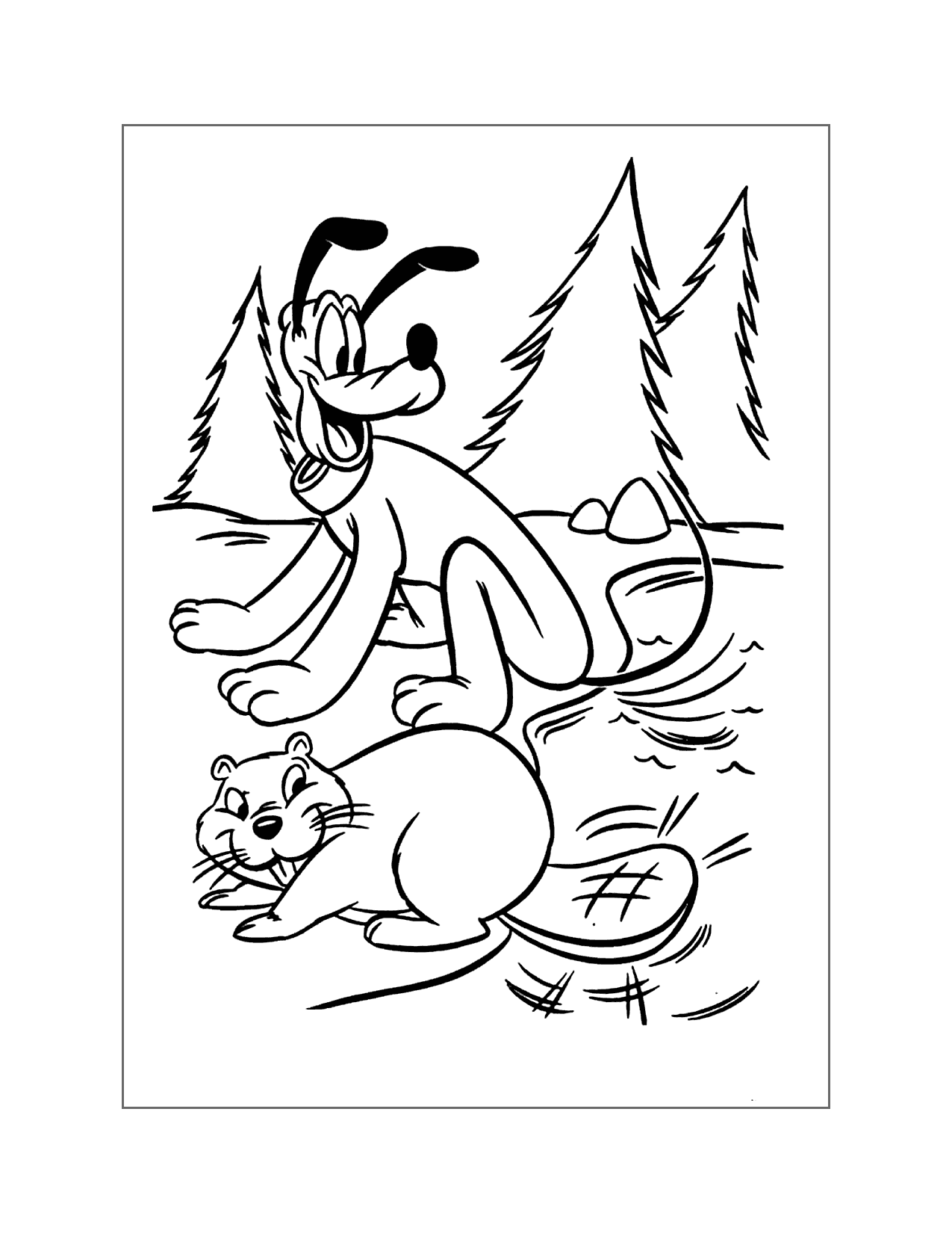 Pluto And A Beaver Make Waves Coloring Page