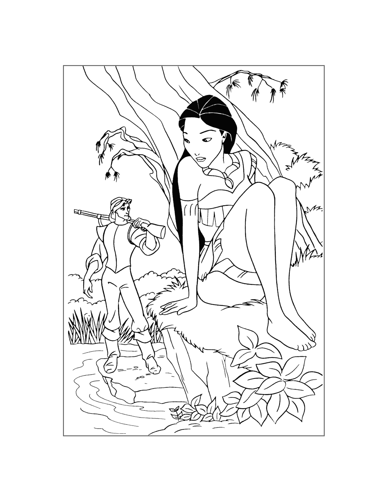 Pocahontas Spies On John Smith Coloring Page