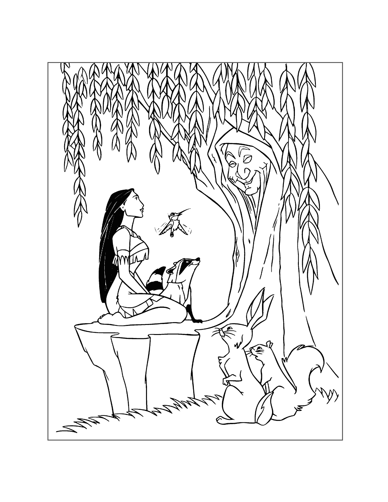 Pocahontas Talks To Grandmother Willow Coloring Page