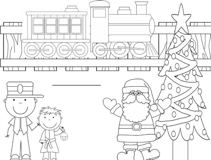 Polar Express Coloring Page Train and Santa