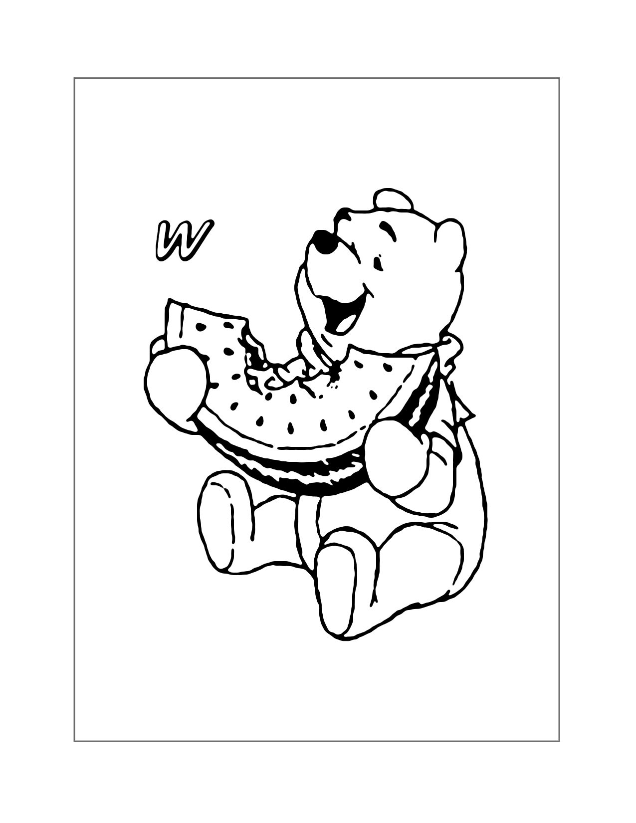 Pooh Bear Eating Watermelon W Coloring Page