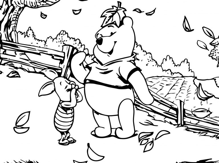 Pooh Bear Fall Coloring Page