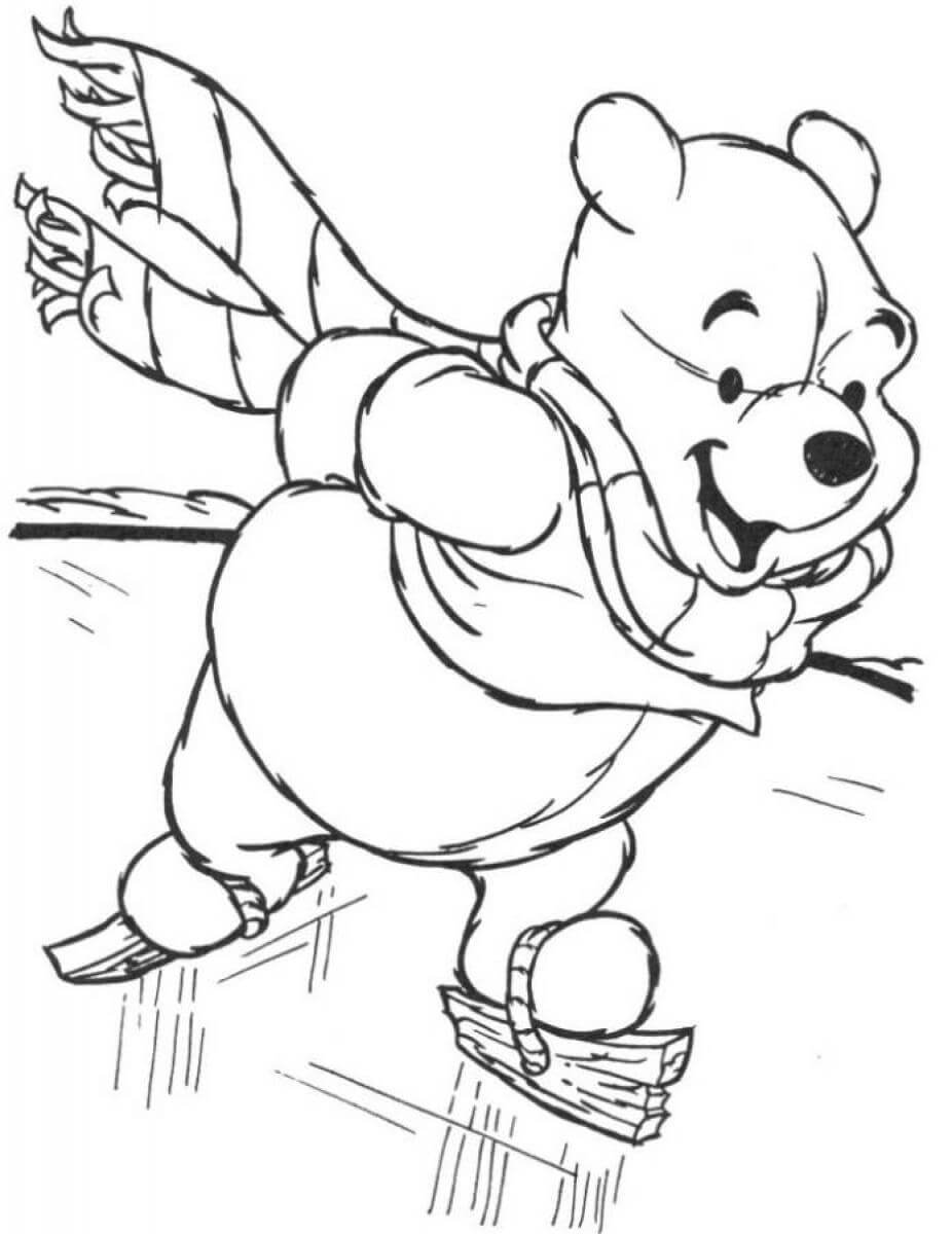 Pooh Bear Ice Skating In Winter Coloring Page