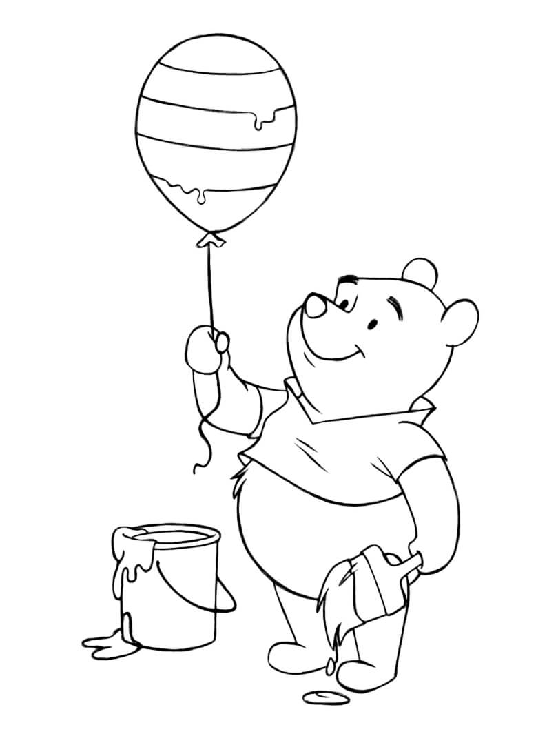 Pooh Paints Balloon Coloring Page