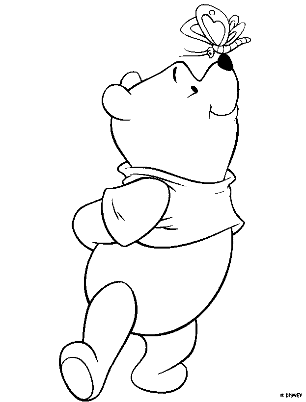 Pooh Sees a Butterfly Coloring Page