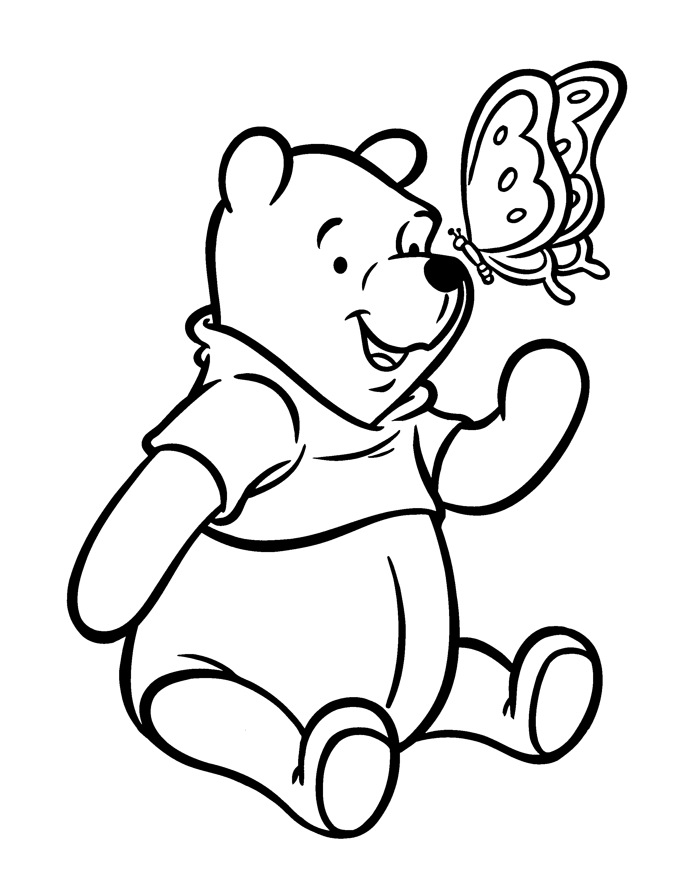 Pooh And Butterfly Coloring Page