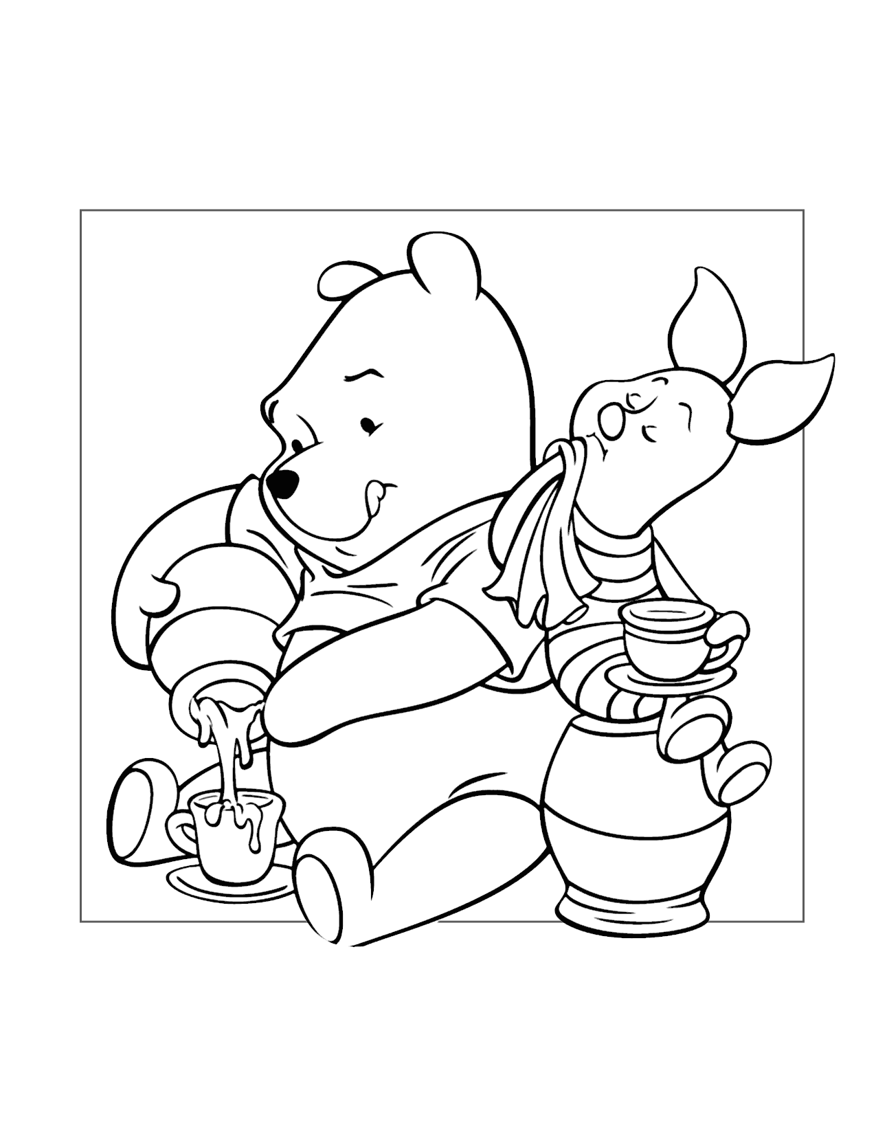 Pooh And Piglet Eat Honey Coloring Page
