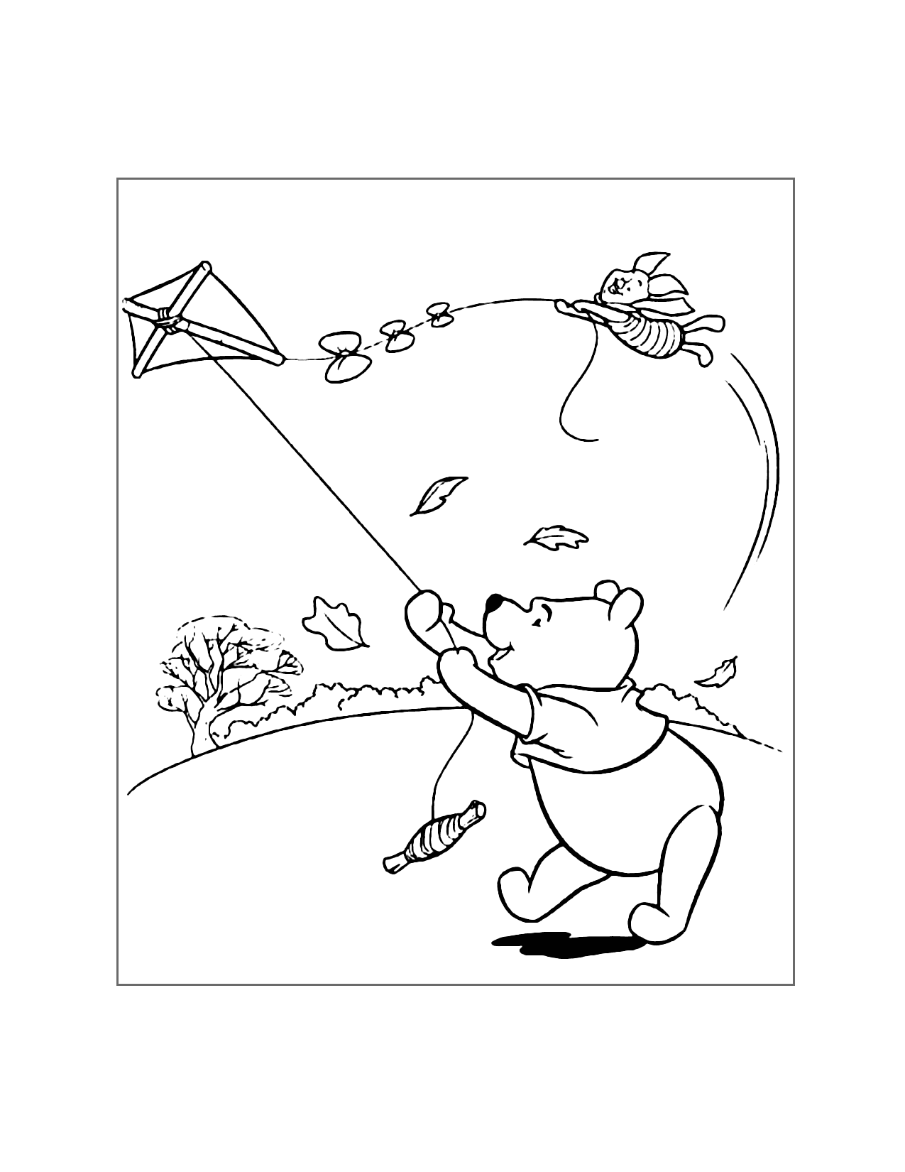 Pooh And Piglet Fly A Kit Coloring Page