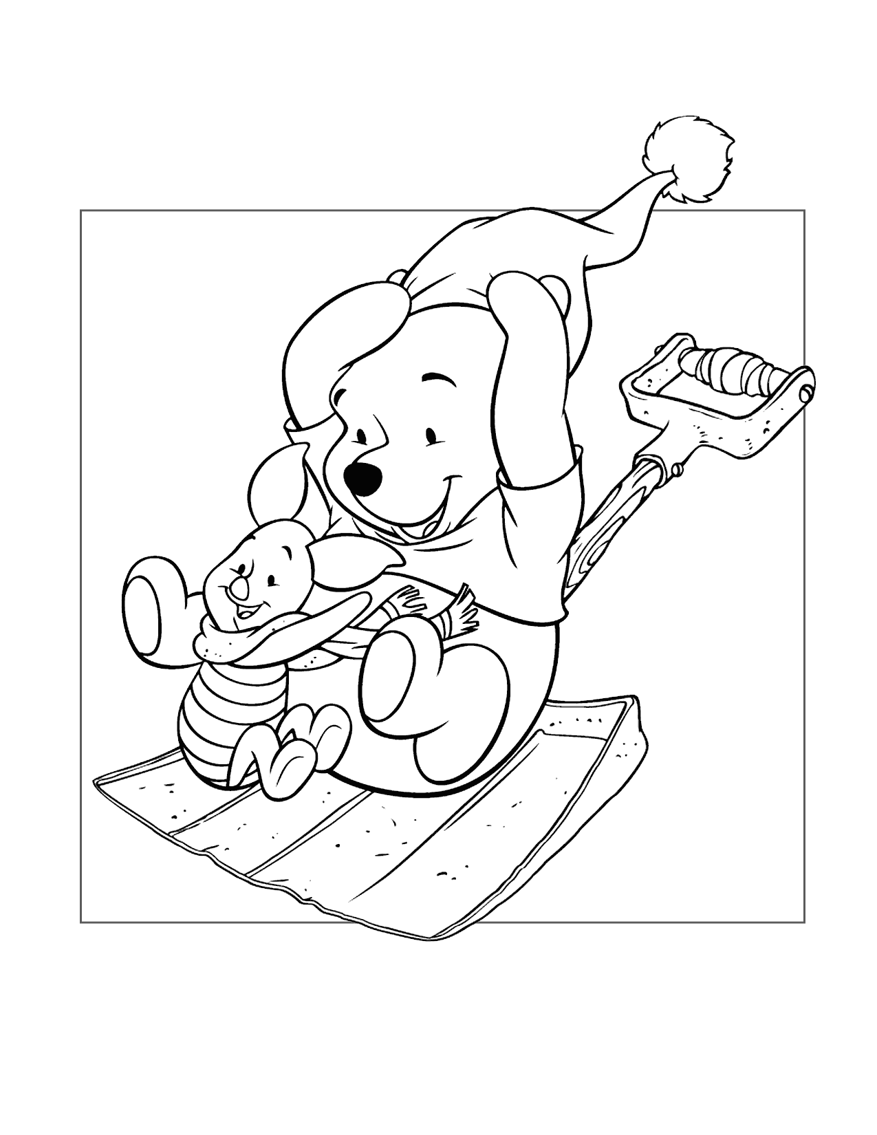 Pooh And Piglet Go Sledding Coloring Page