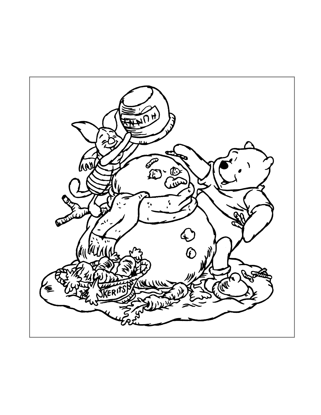 Pooh And Piglet Make A Snowman Coloring Page