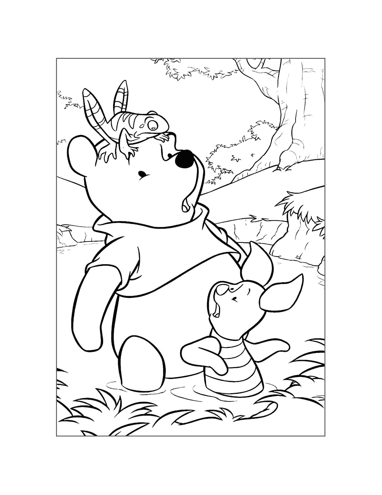 Pooh And Piglet And A Frog Coloring Page