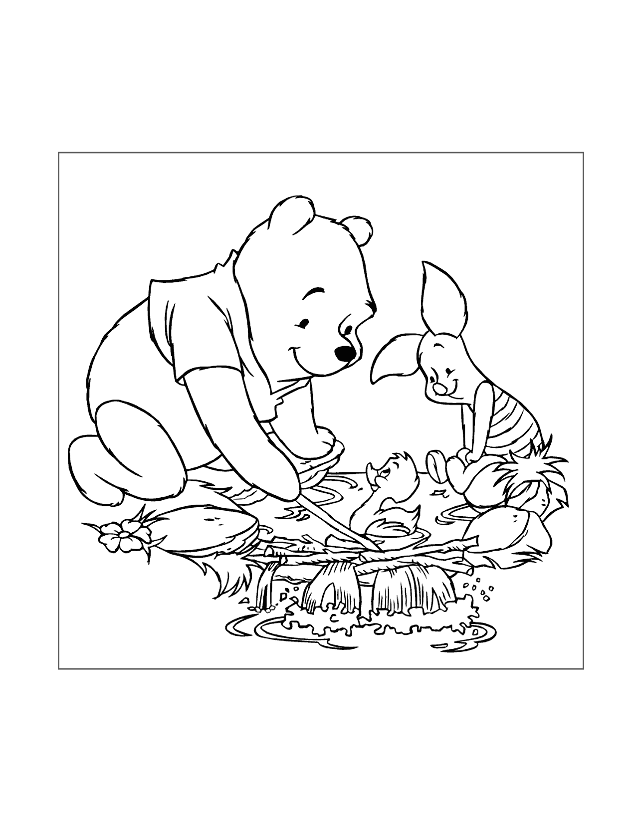 Pooh And Piglet Find A Duck Coloring Page