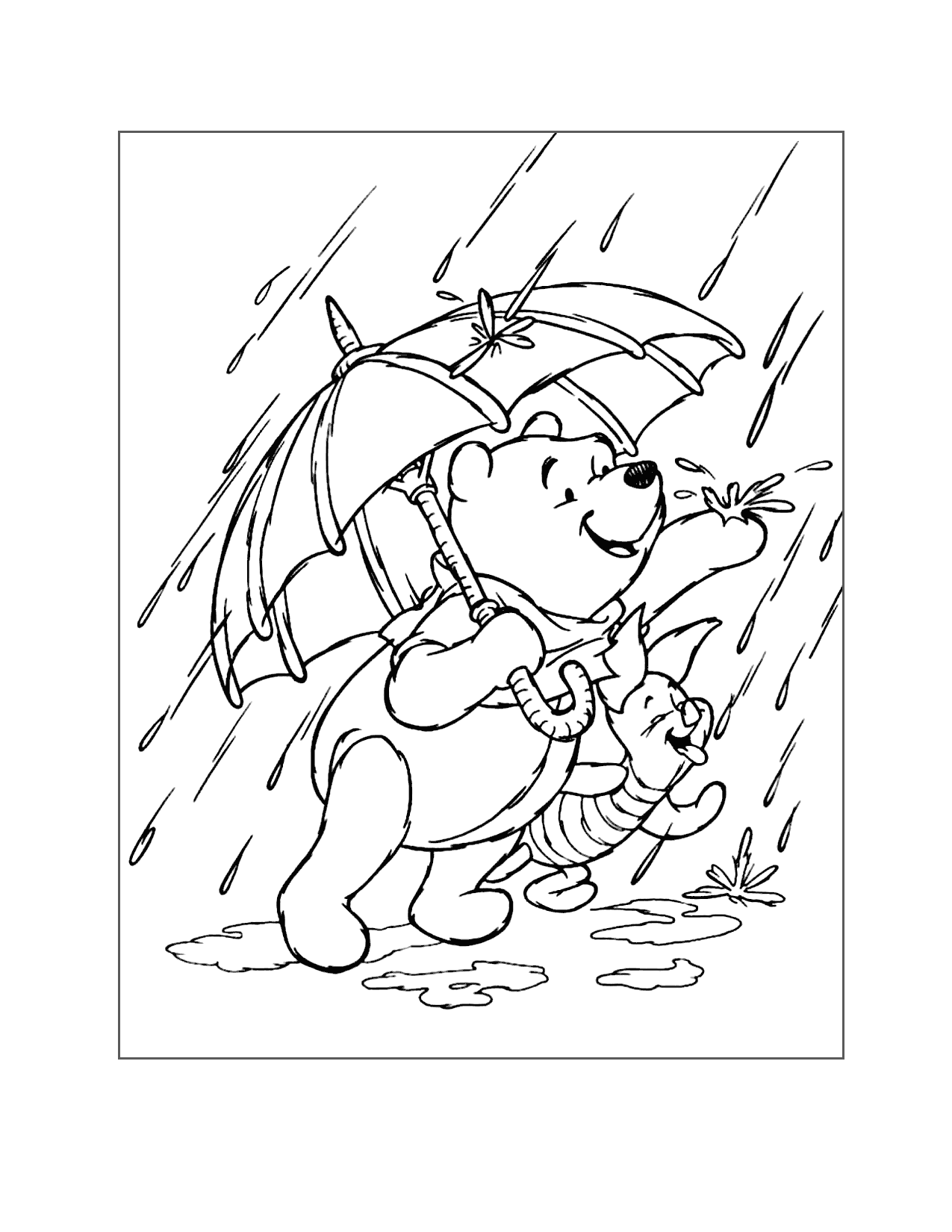 Pooh And Piglet In The Rain Coloring Page