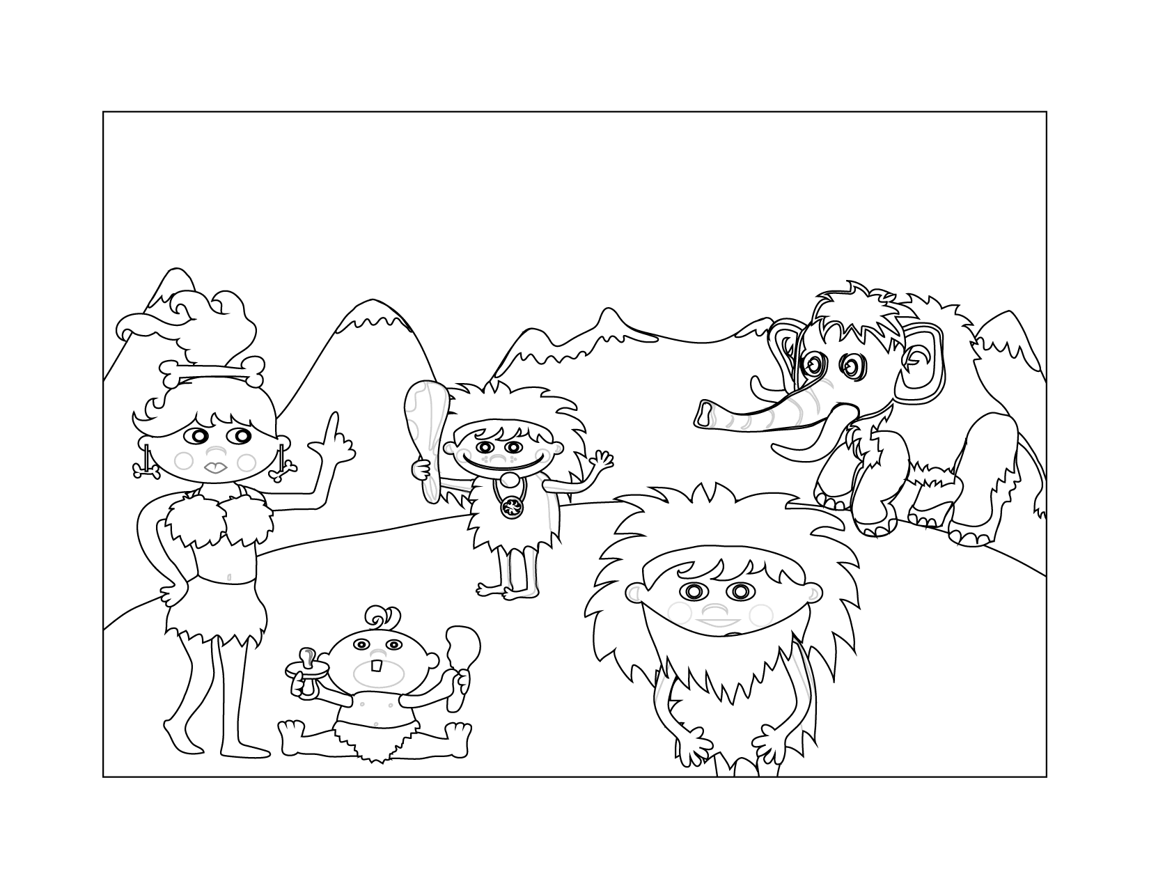 Prehistoric Family Coloring Page