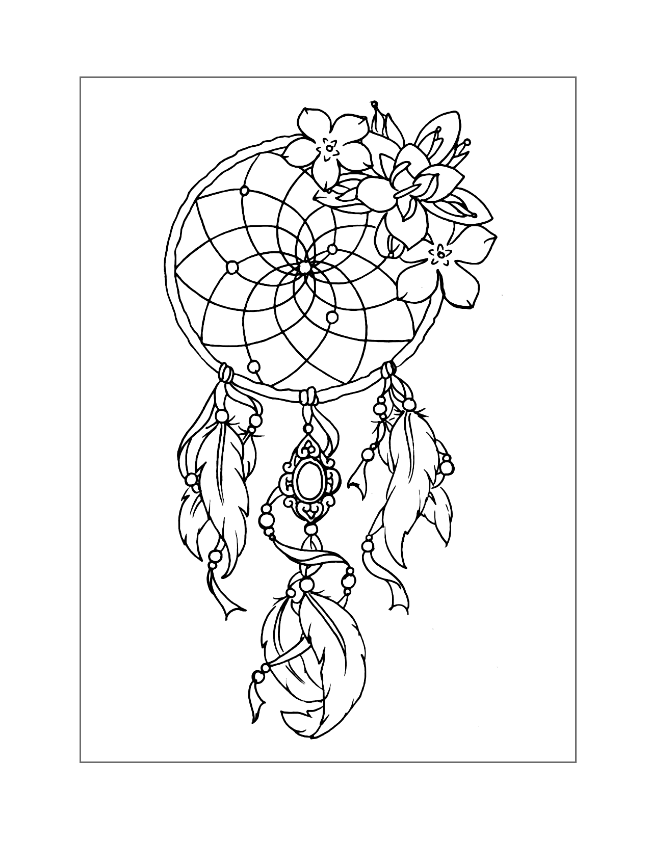 Pretty Dreamcatcher With Flowers Coloring Page