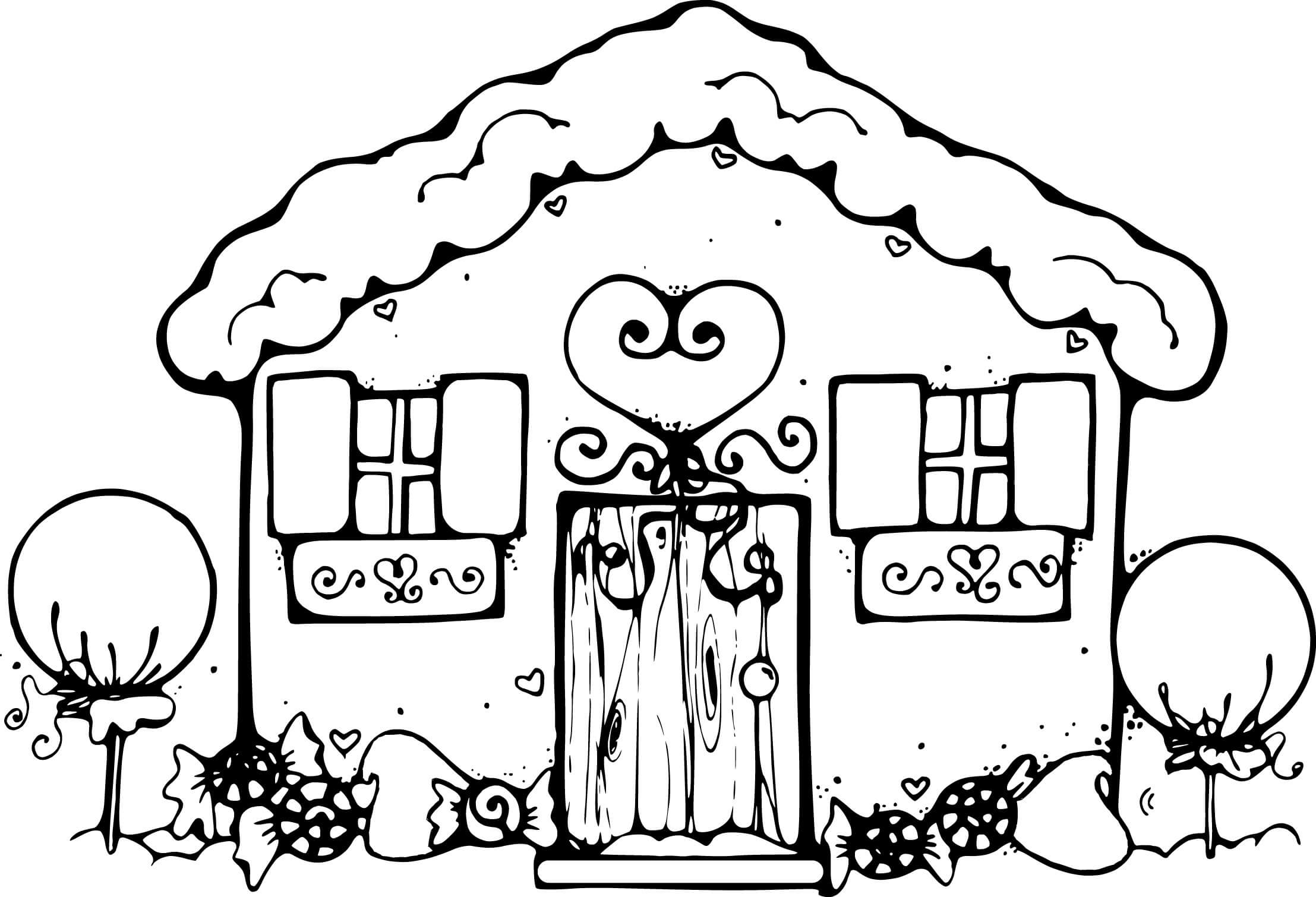 Pretty Gingerbread House Coloring Page
