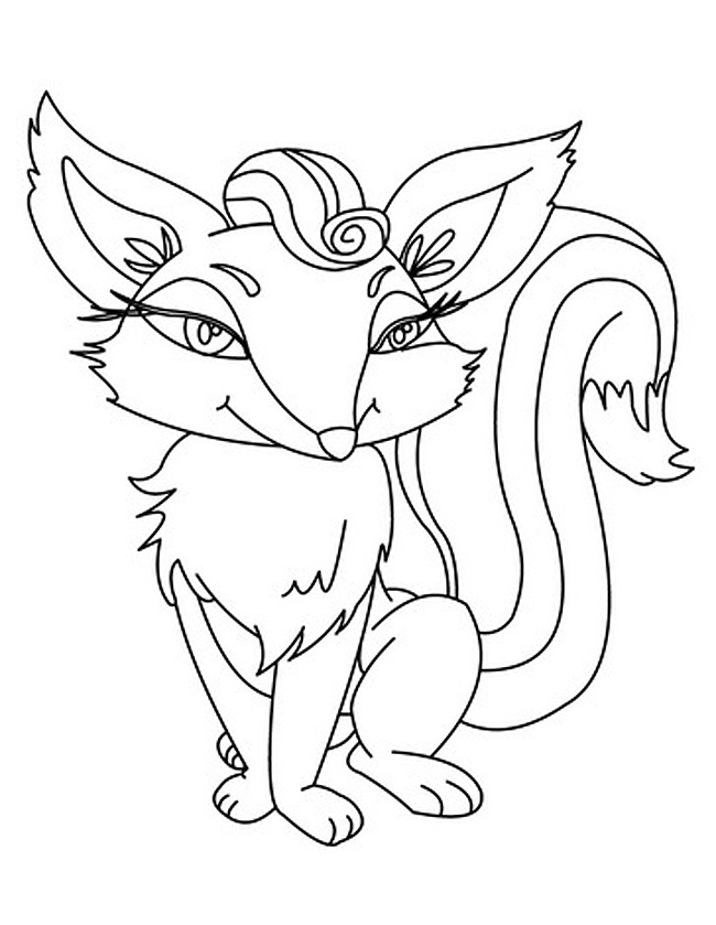 Pretty Girl Fox Easy Coloring Page