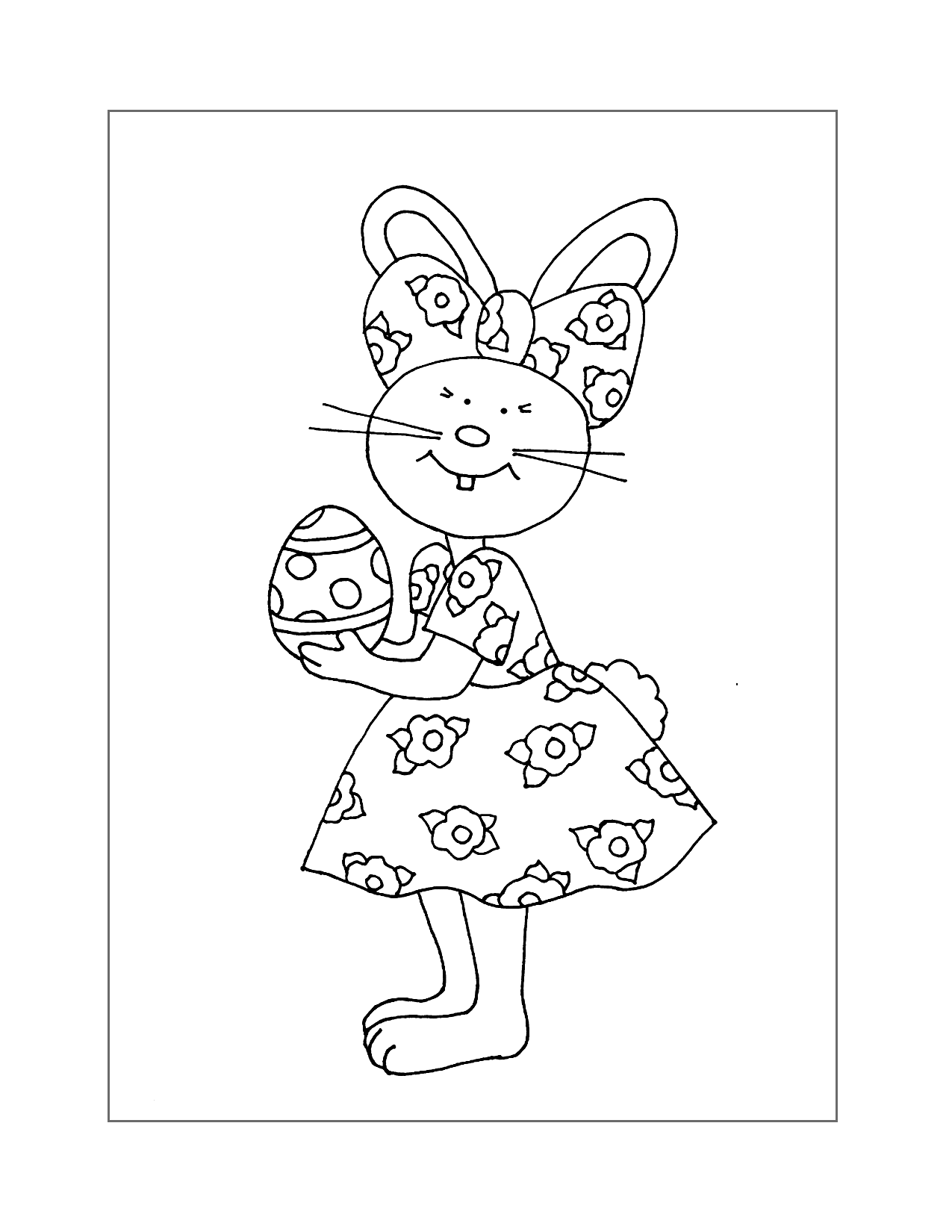 Pretty Girl Rabbit With Dress And Bow Coloring Page
