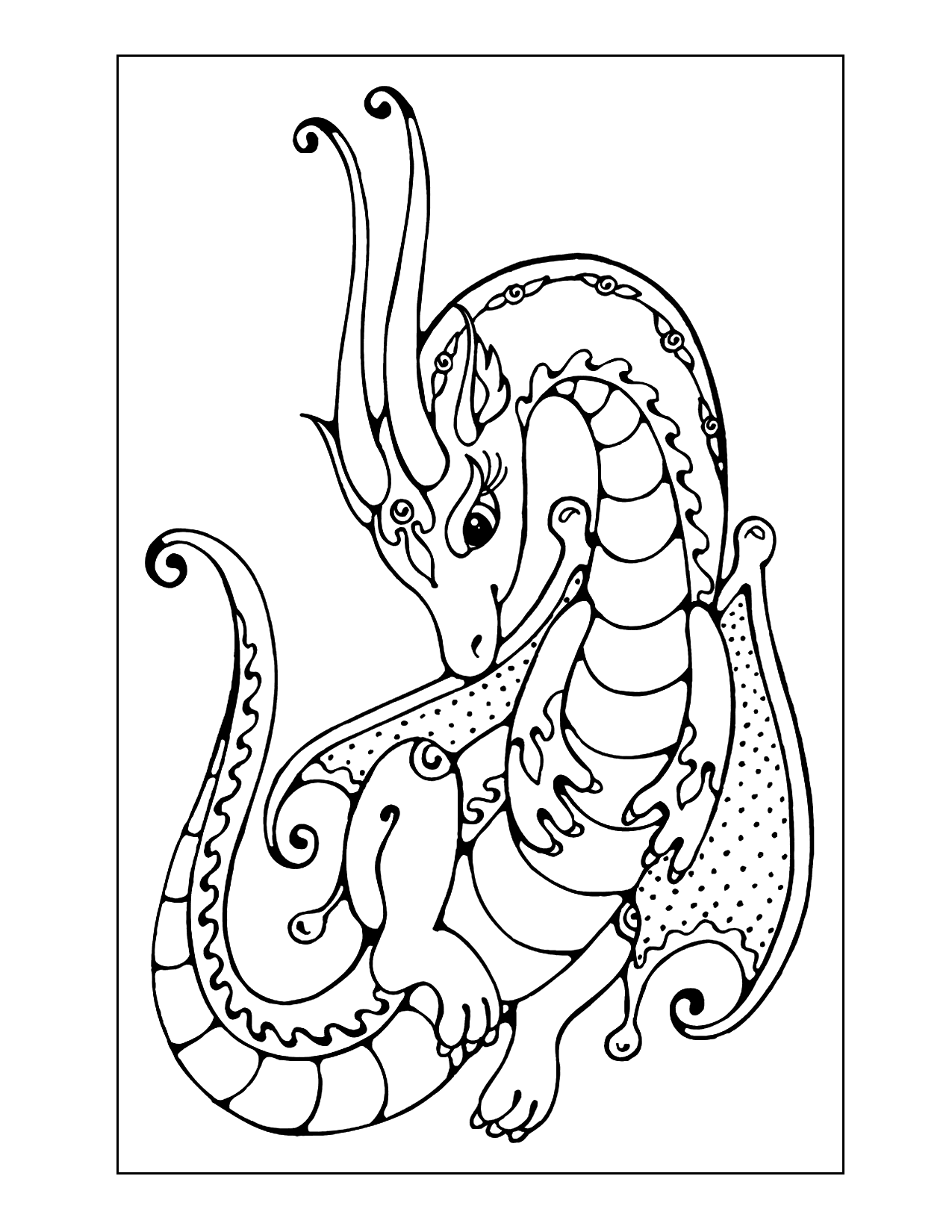 Pretty Ornamental Dragon Coloring Page