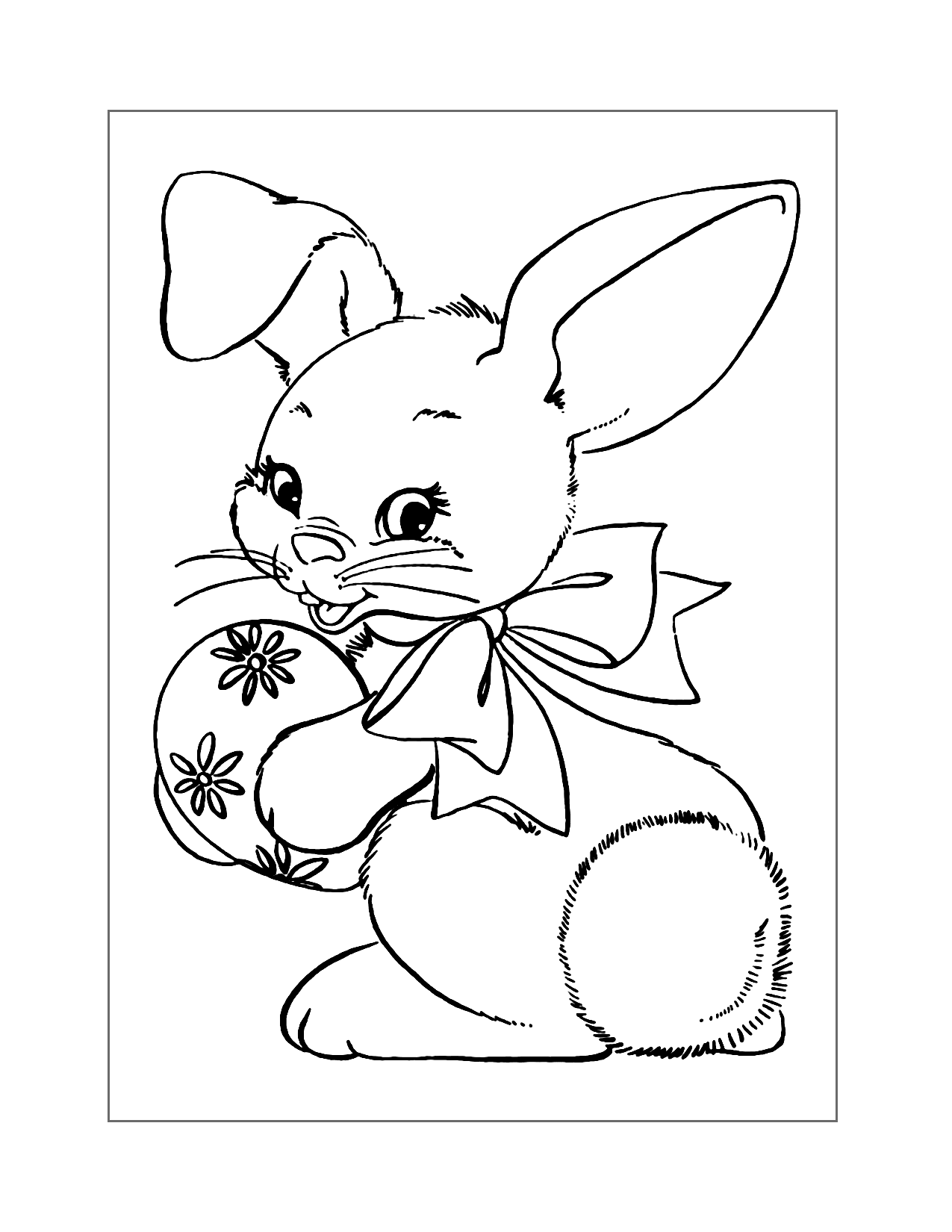 Pretty Rabbit With Decorated Egg Coloring Page