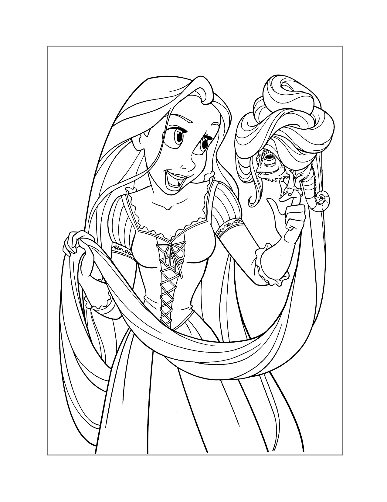 Pretty Rapunzel And Pascal Coloring Page