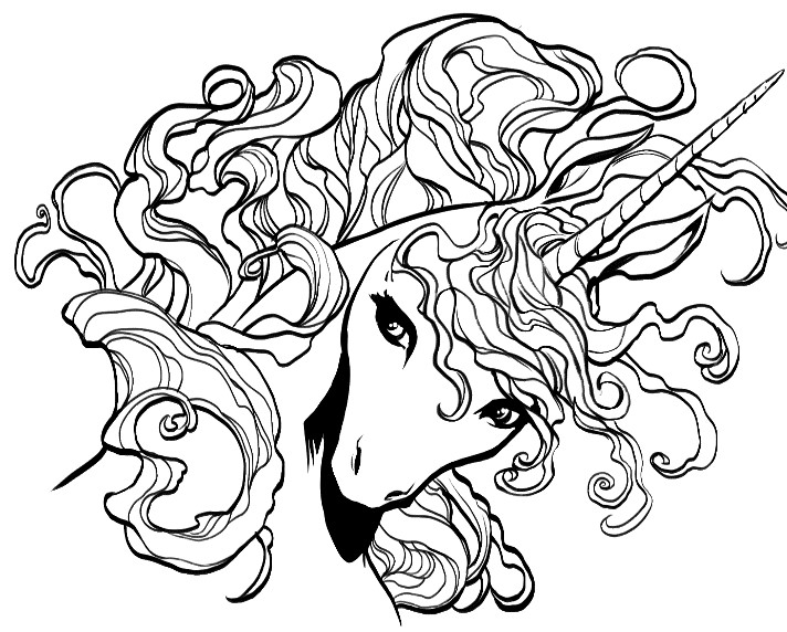 Pretty Unicorn Head Drawing for Coloring Page