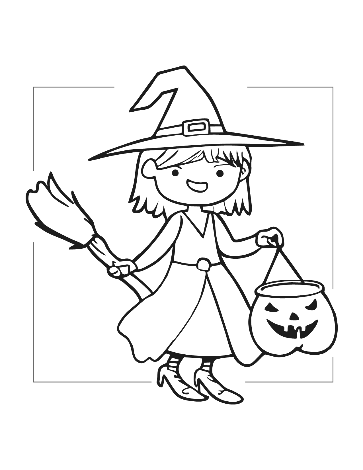 Pretty Witch Cartoon Coloring Page