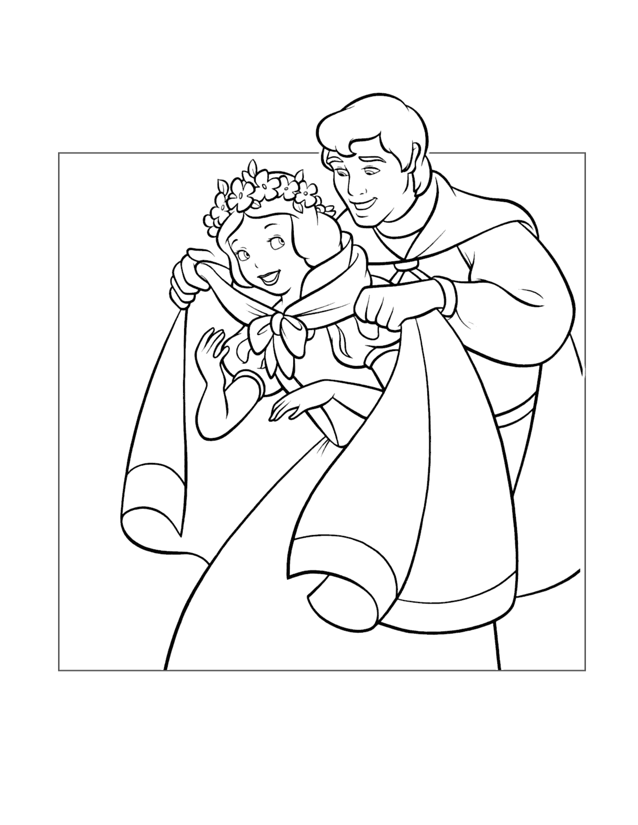Prince Charming Helps Snow White Coloring Page