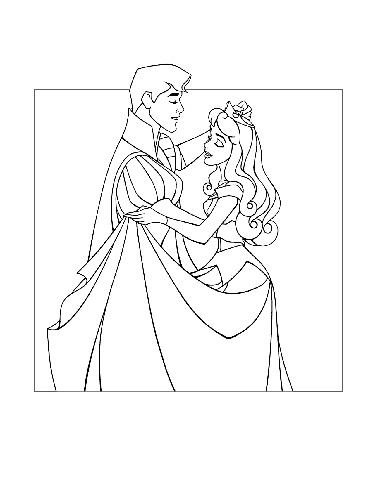 Prince Phillip And Princess Aurora Love To Dance Coloring Page