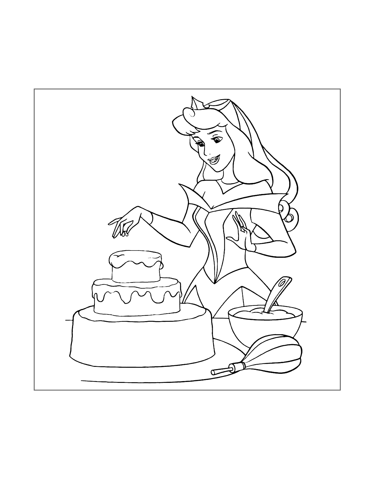 Princess Aurora Bakes A Cake Coloring Page