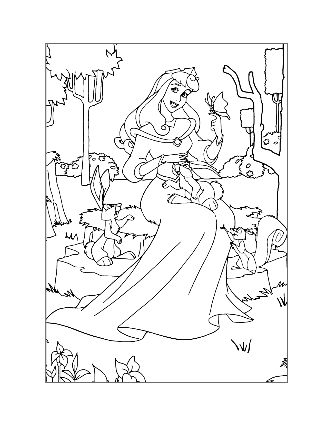 Princess Aurora Loves The Animals Coloring Page