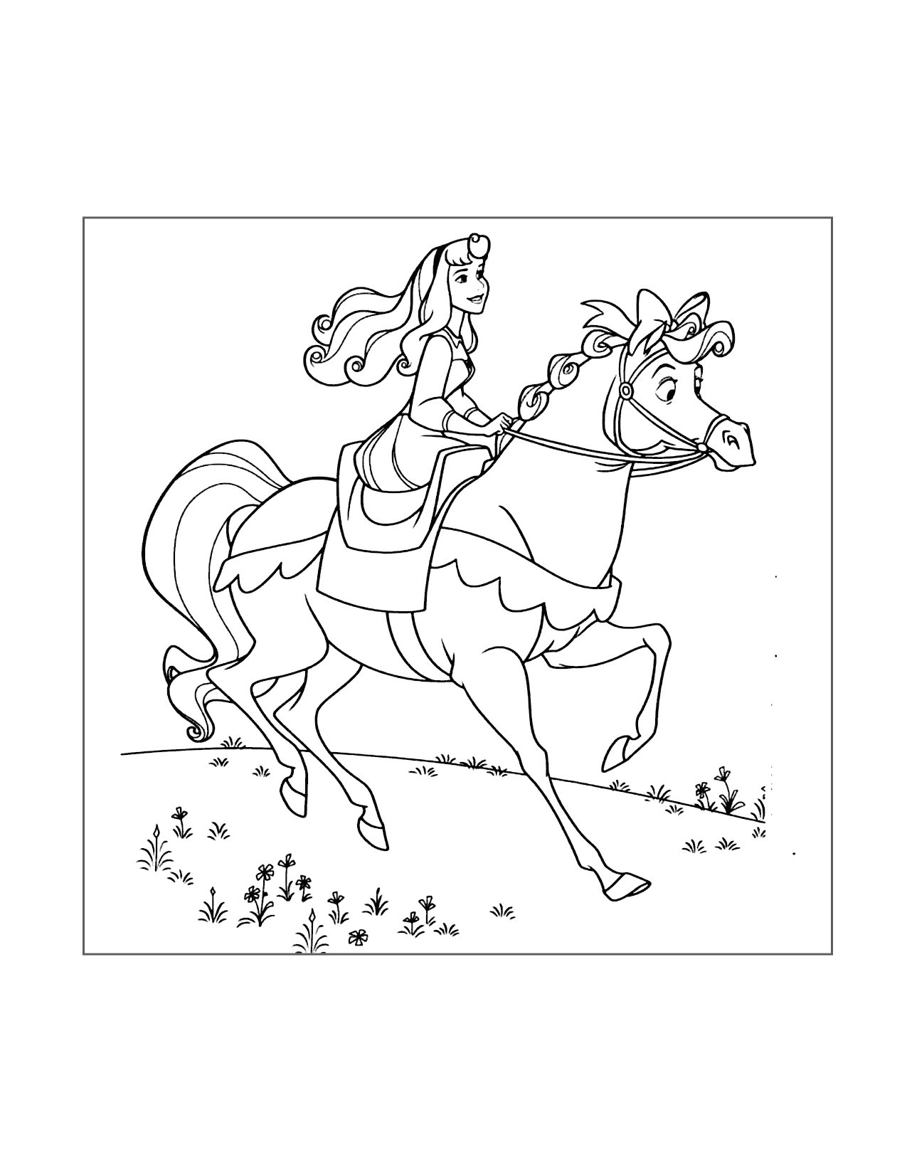 Princess Aurora Rides A Horse Coloring Page