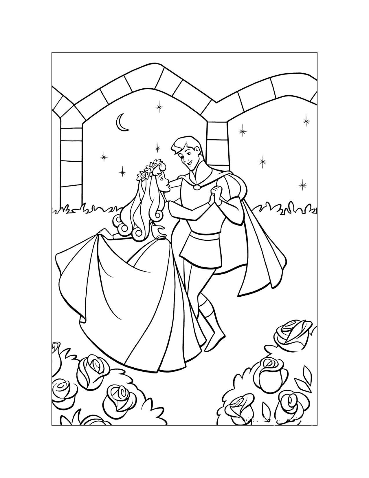 Princess Aurora And Phillip Dancing Outside Coloring Page