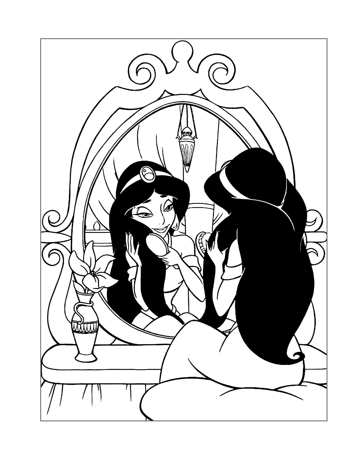 Princess Jasmine Brushes Her Hair Coloring Page
