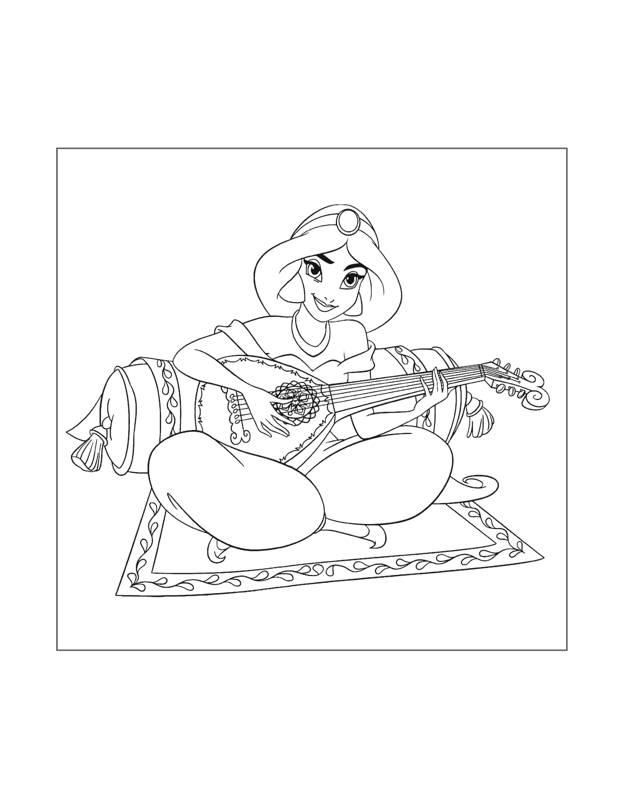 Princess Jasmine Plays Music Coloring Page