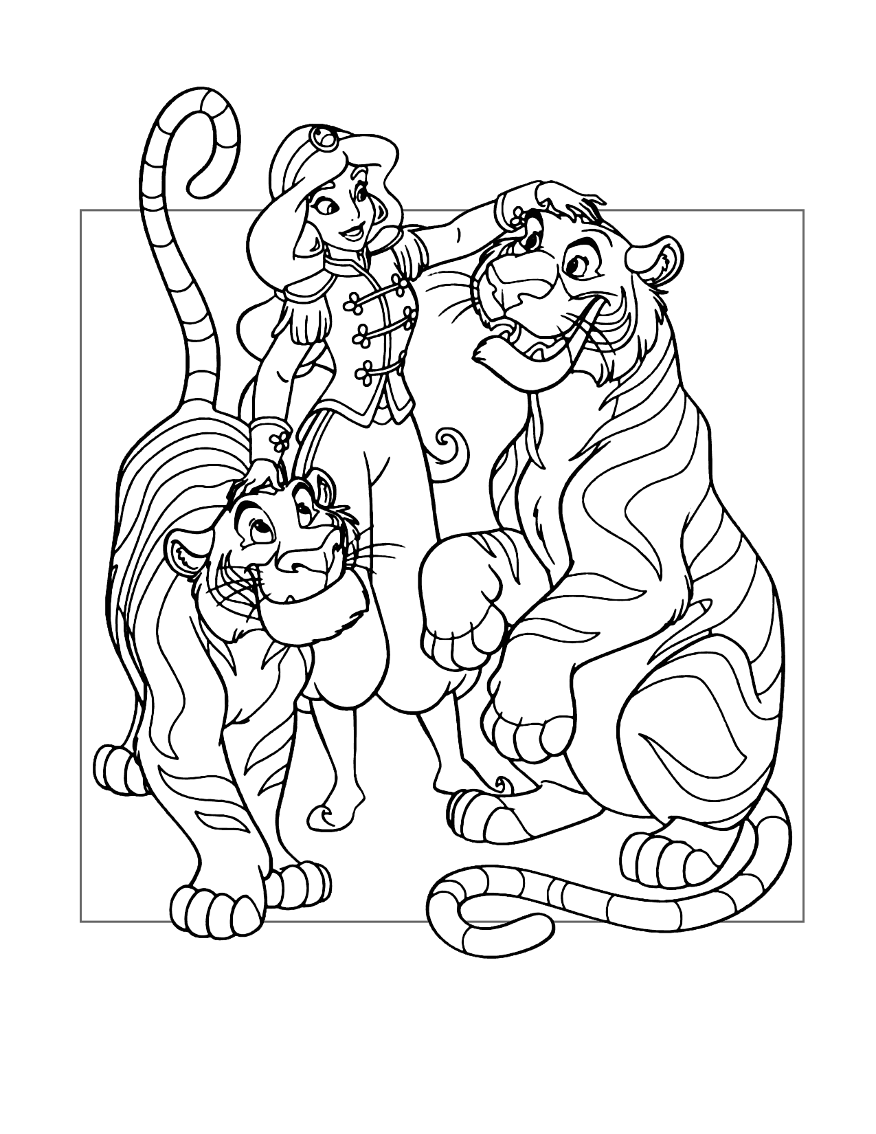 Princess Jasmine Trains Tigers Coloring Page