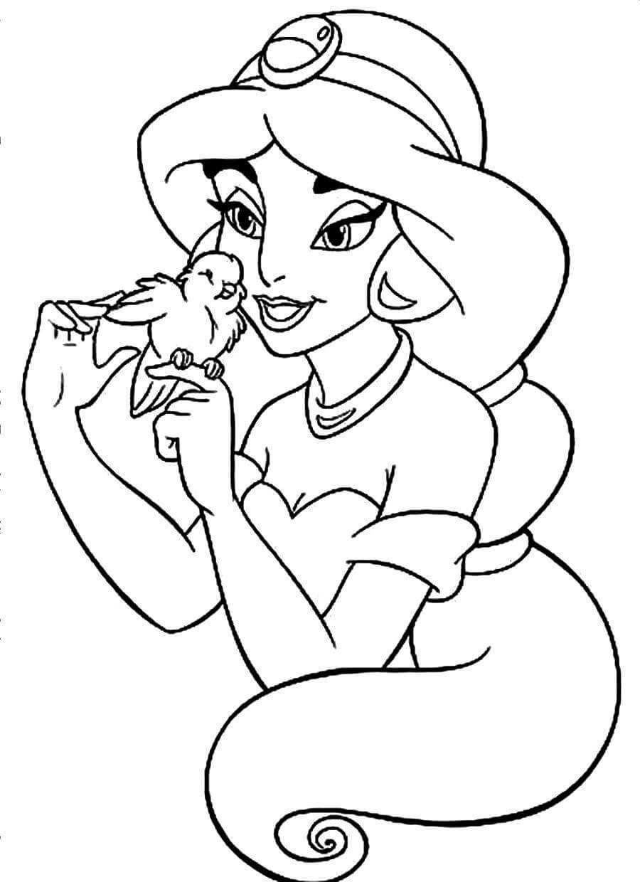 Princess Jasmine And Bird Coloring Page