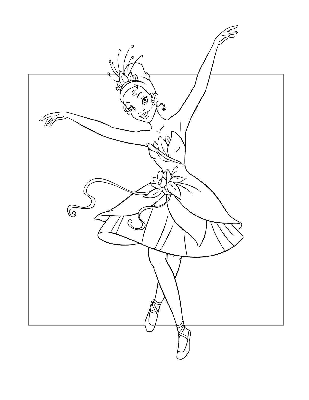 Princess Tiana Dances Like A Ballerina Coloring Page