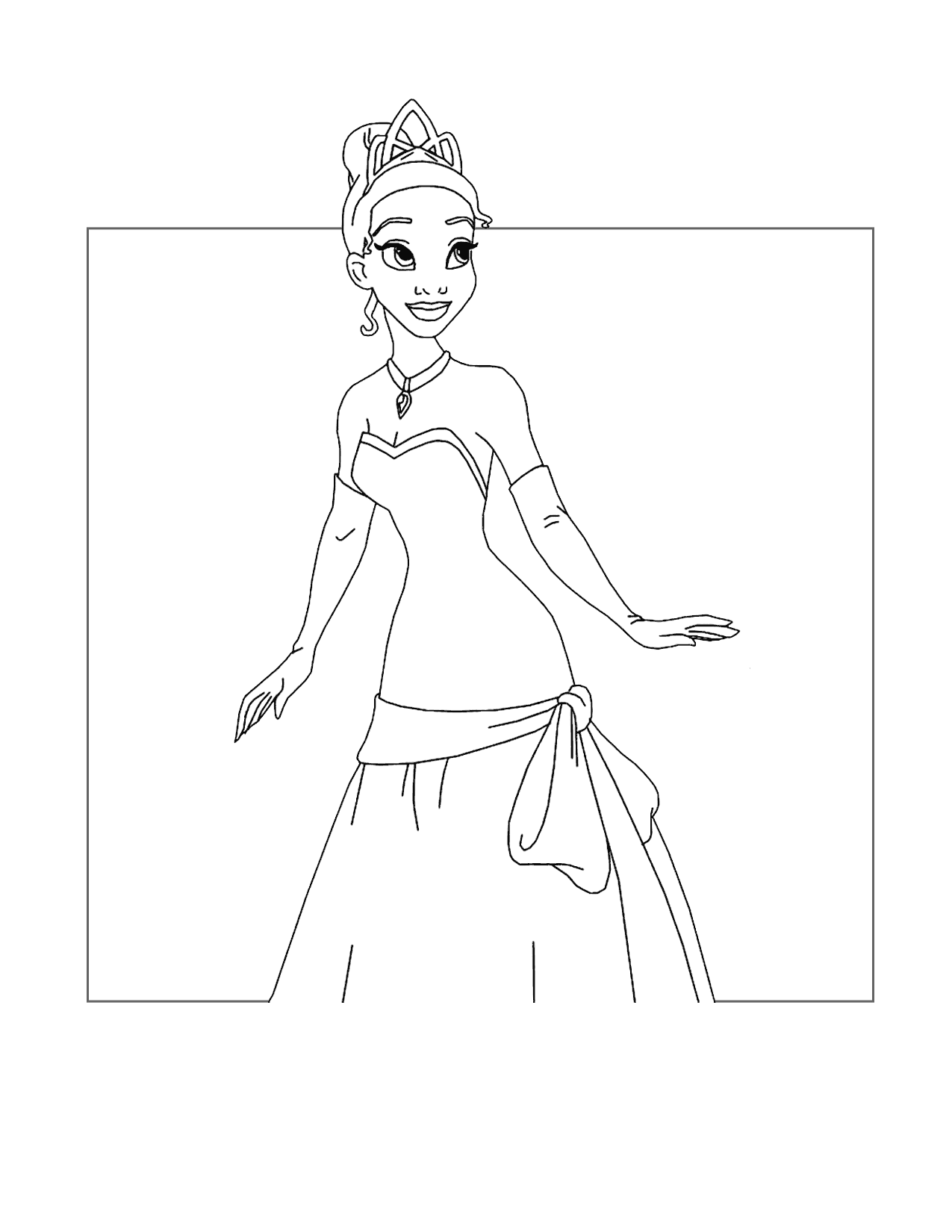 Princess Tiana Gown And Tiara Coloring Page