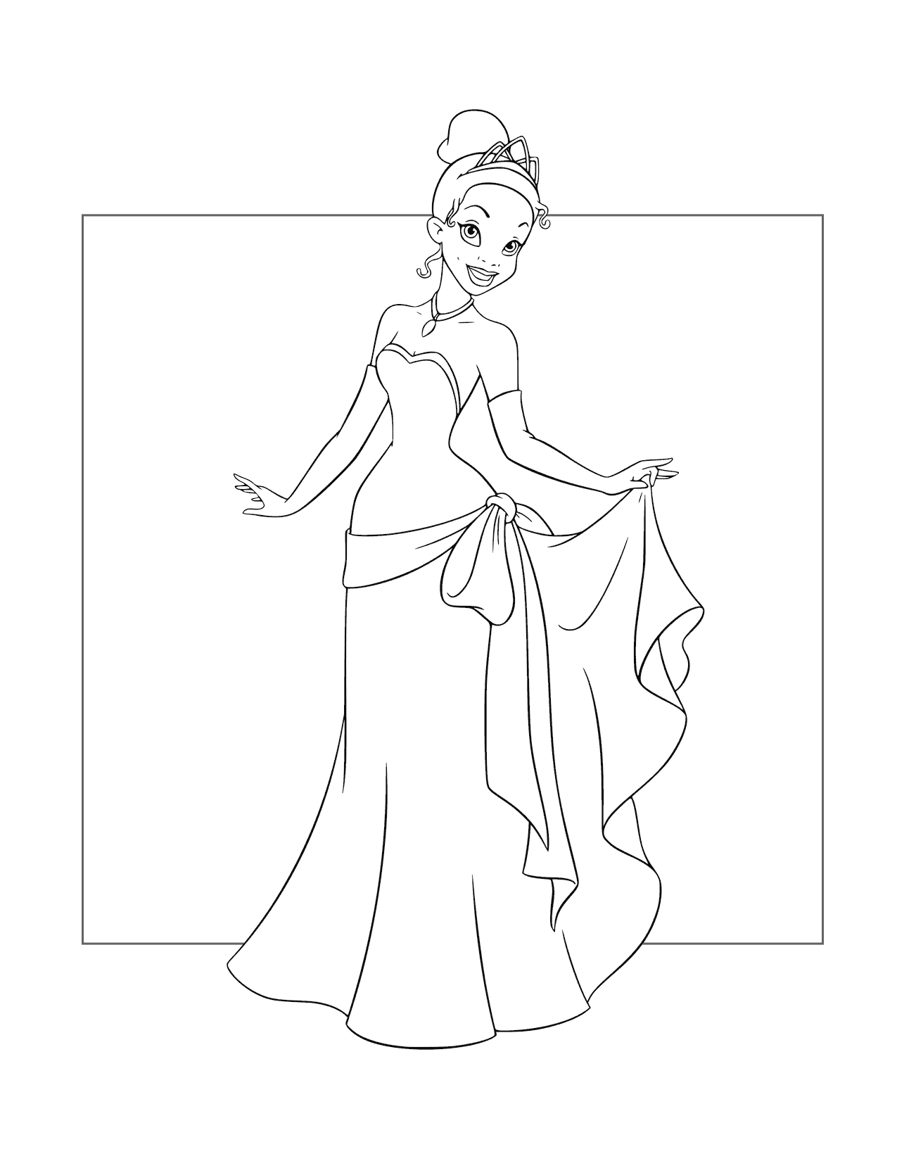 Princess Tiana In Her Gown Coloring Page
